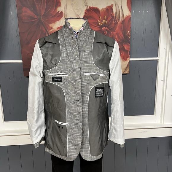 Kenneth Cole Blazer Sport Coat Mens 46L Long Slim Fit Wool Blend Stretch Gray - Picture 12 of 12